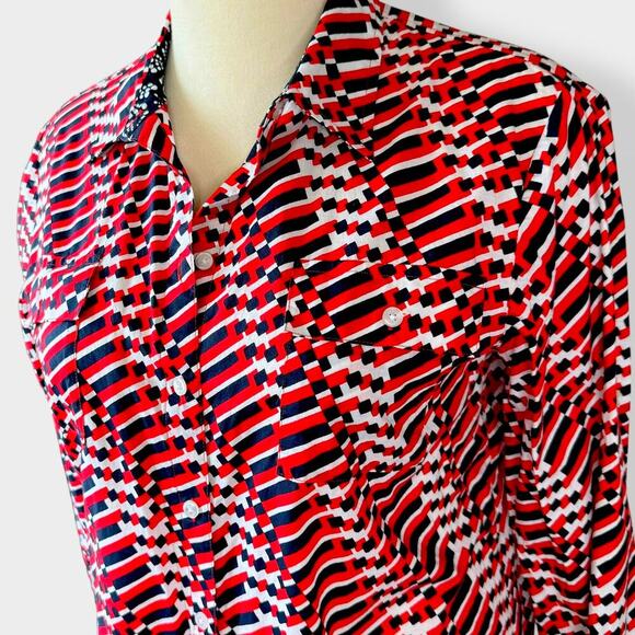Jones New York Geometric Long Sleeves Button Up Casual Top Shirt Women Size XL - Picture 6 of 13